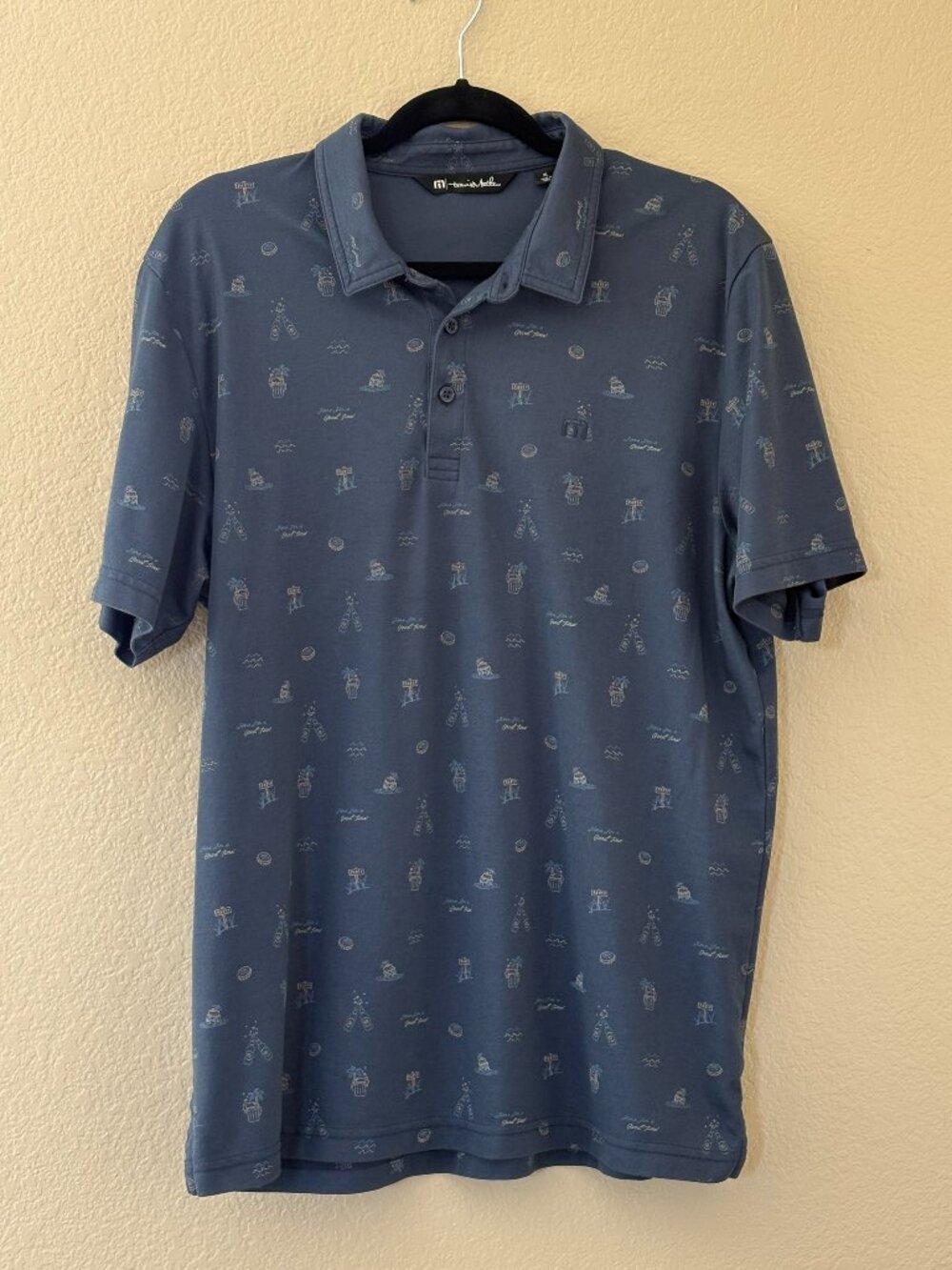 TravisMathew XL Pima Cotton Resort Print Polo Shirt Blue Golf Casual
